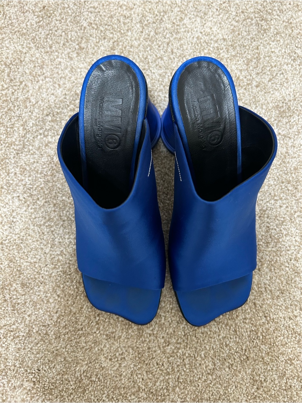 MM6 Maison Margiela Paris Royal Blue Satin Block Heel Mule Sandals - Picture 5 of 11